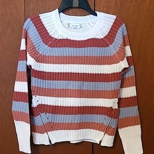 Pink Rose cable knit striped sweater with accent zippers S